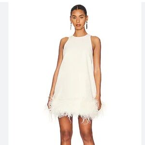 Ronny Kobo Fallen Feathered-Hem Mini Dress – Ivory (XS)
